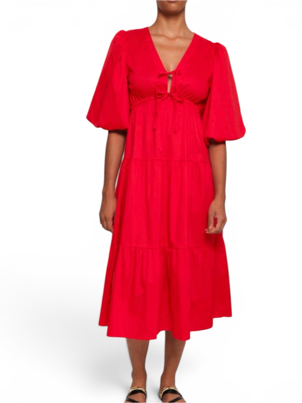The Lulo Project Lilies Tie-Front Cotton Stretch Midi Dress Bright Red Medium